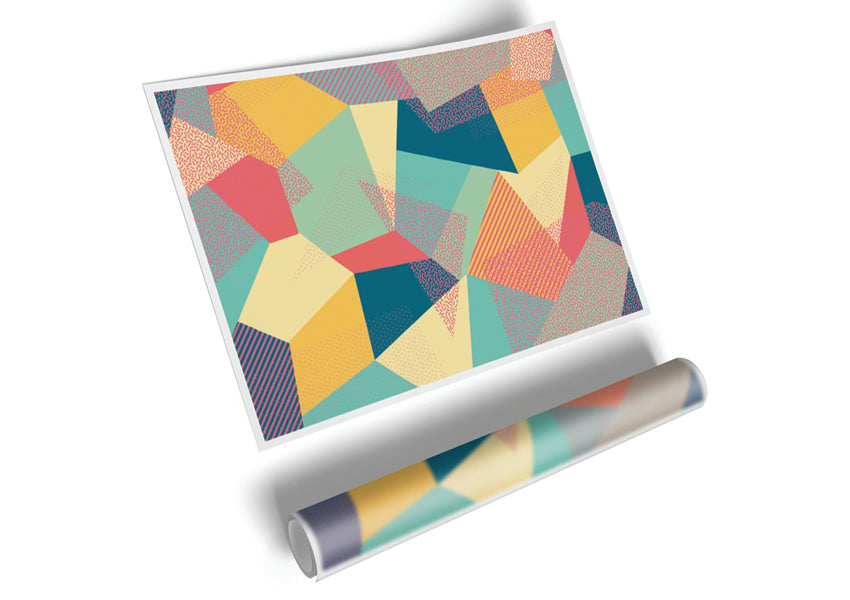 Abstract Triangles canvas poster featuring geometric shapes in vibrant colors, ready for display or framing.