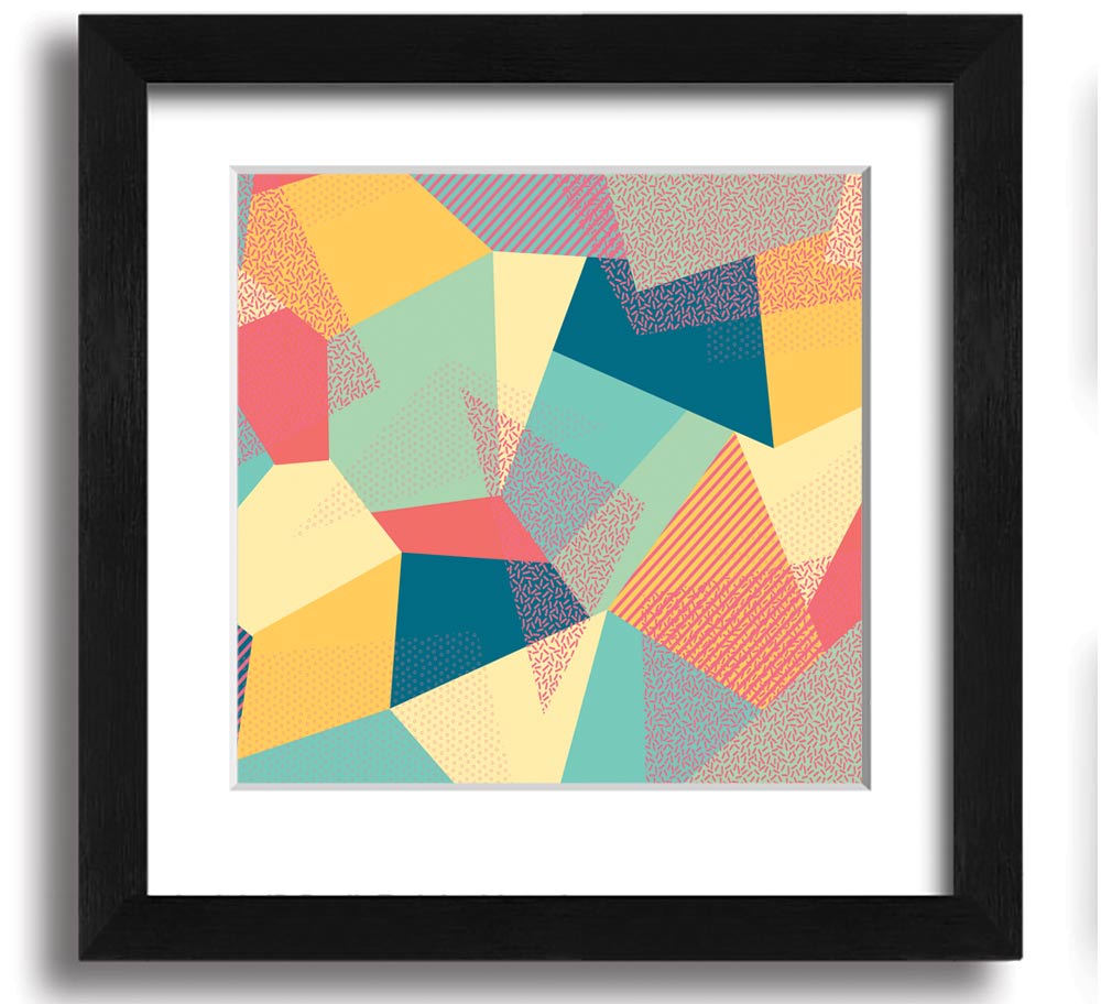 Abstract Triangles Square Framed Print in a stylish frame, showcasing geometric designs.