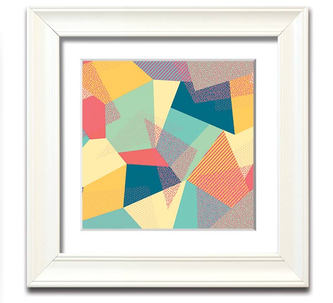 Abstract Triangles Square Framed Print in a stylish frame, showcasing geometric designs.