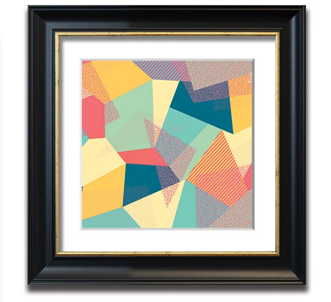 Abstract Triangles Square Framed Print in a stylish frame, showcasing geometric designs.