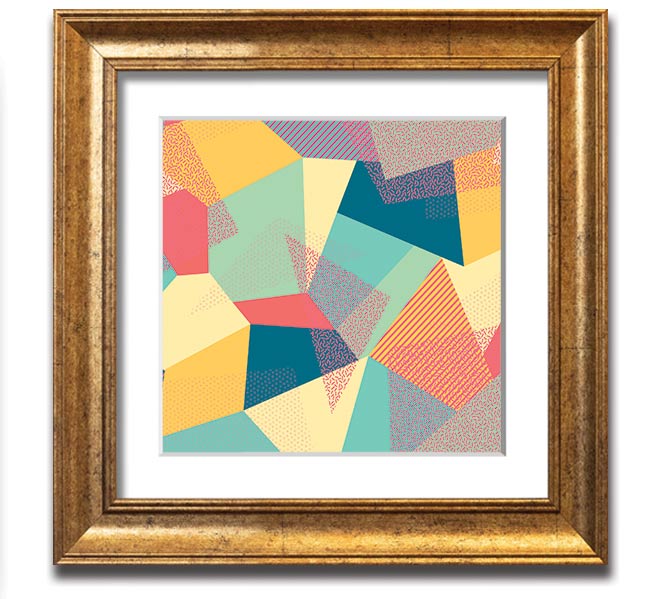 Abstract Triangles Square Framed Print in a stylish frame, showcasing geometric designs.