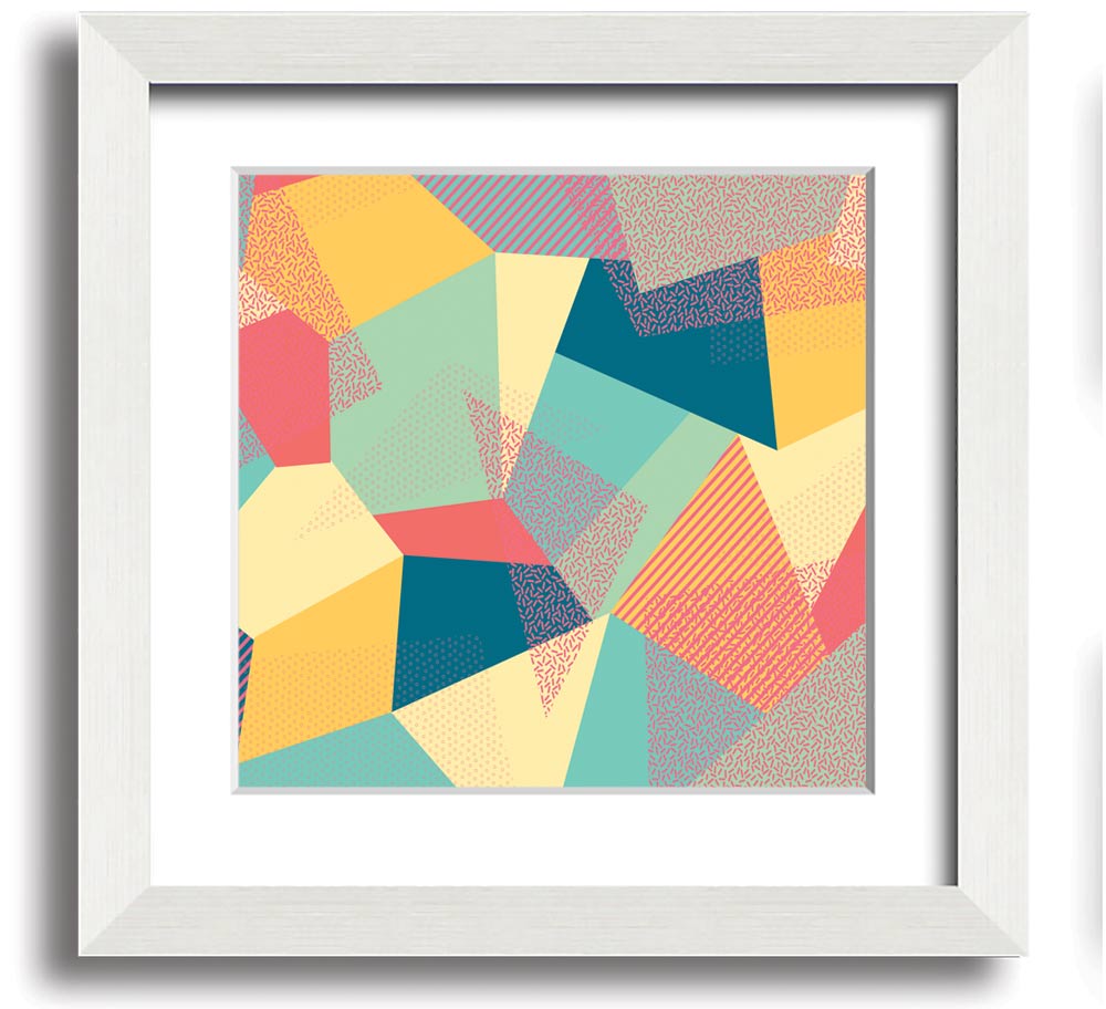 Abstract Triangles Square Framed Print in a stylish frame, showcasing geometric designs.