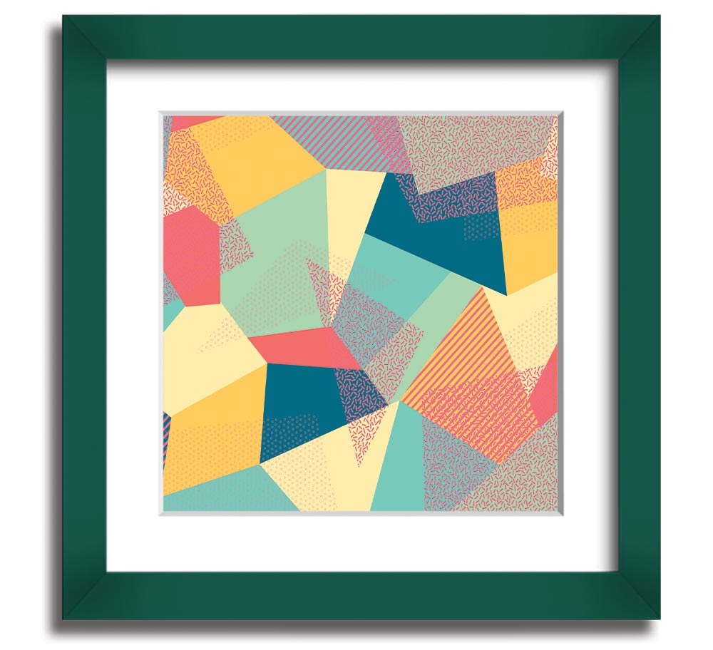 Abstract Triangles Square Framed Print in a stylish frame, showcasing geometric designs.