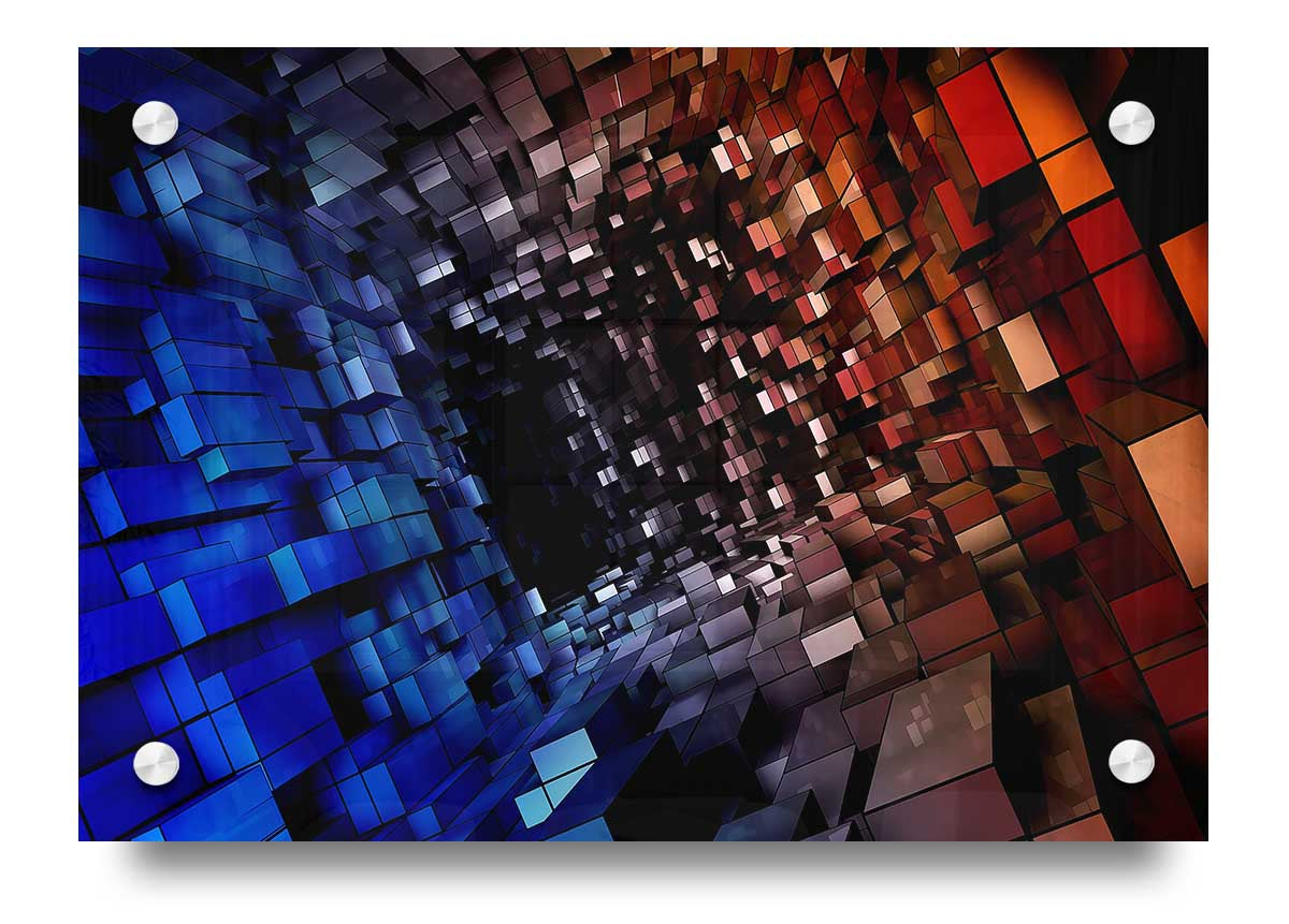 Abstract Tunnel acrylic print on 5mm thick acrylic glass, showcasing vibrant colors and modern design.