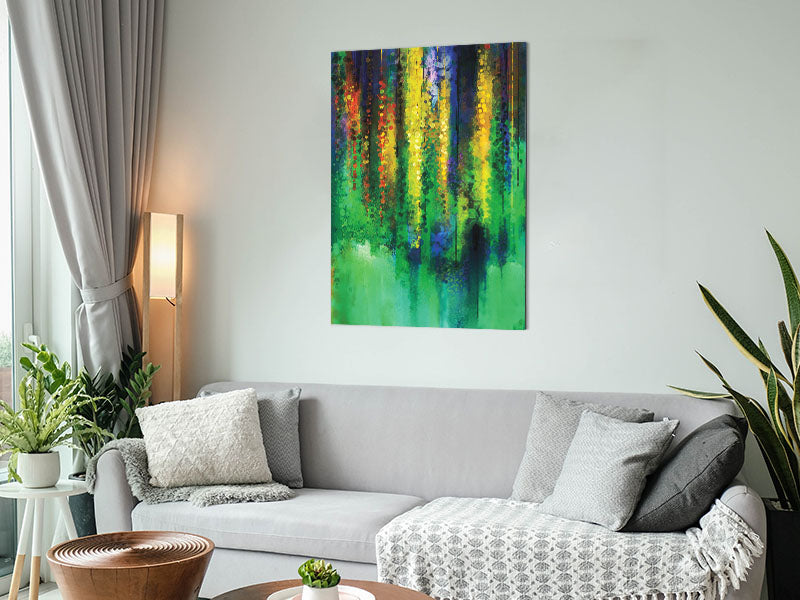 Abstract Willow Tree artwork printed on brushed aluminium, showcasing a modern design with vibrant colors.