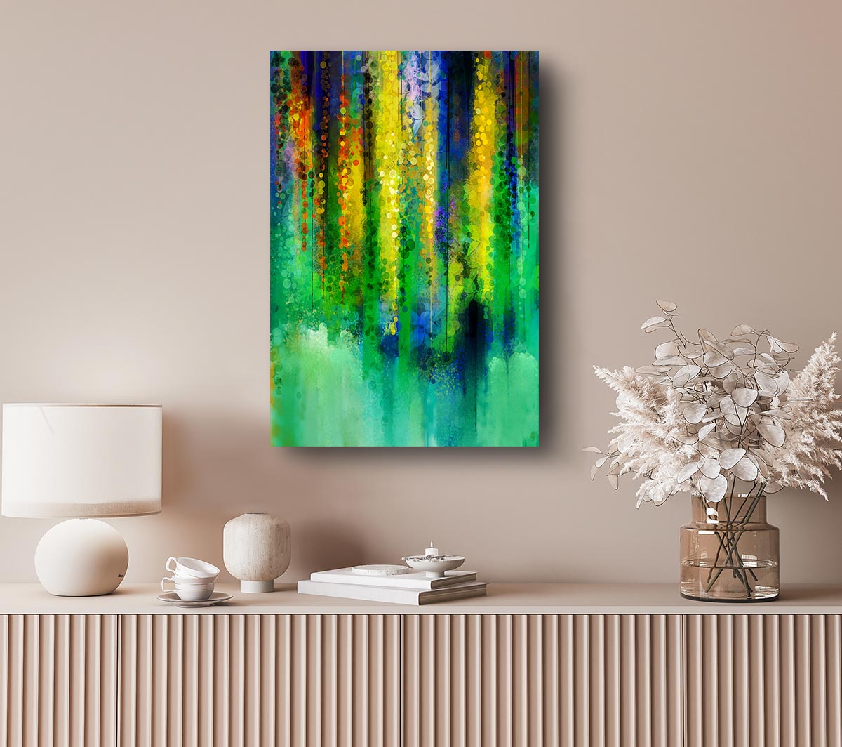 Abstract Willow Tree canvas art mounted on a 44mm box frame, showcasing elegant branches and serene colors.