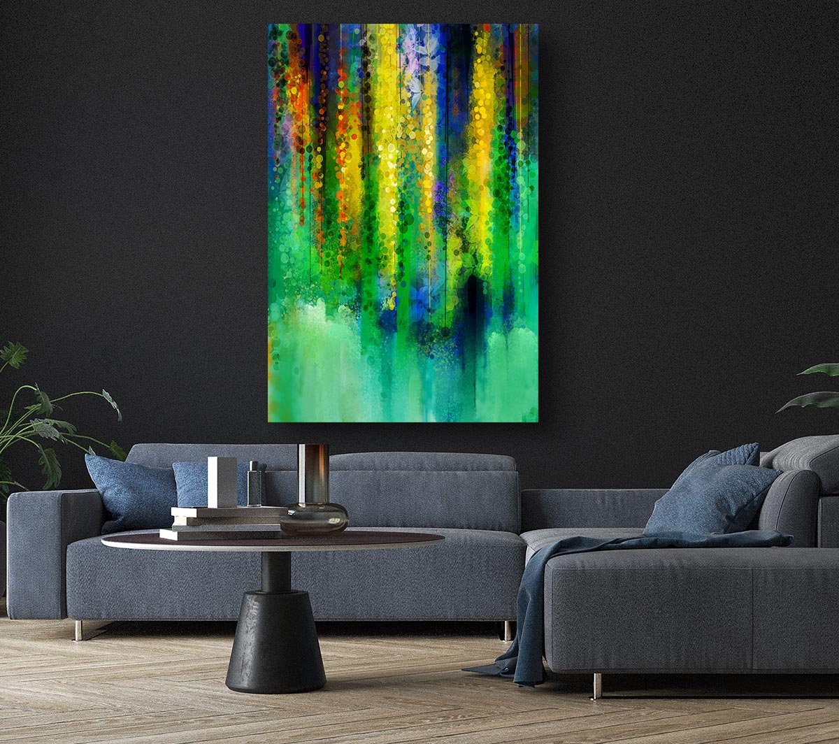 Abstract Willow Tree canvas art mounted on a 44mm box frame, showcasing elegant branches and serene colors.