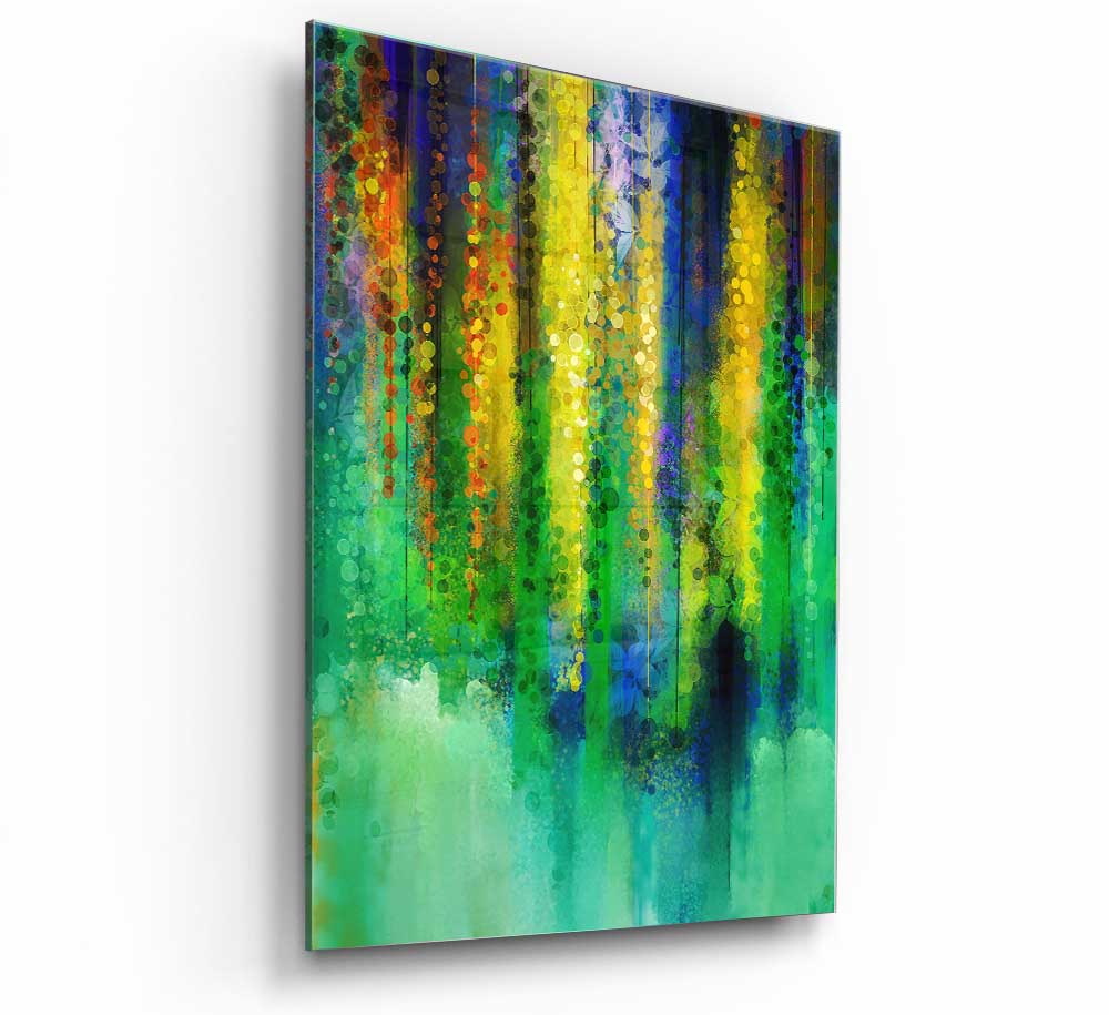 A modern Abstract Willow Tree glass print featuring an artistic representation of a willow tree in abstract form, perfect for home decor.