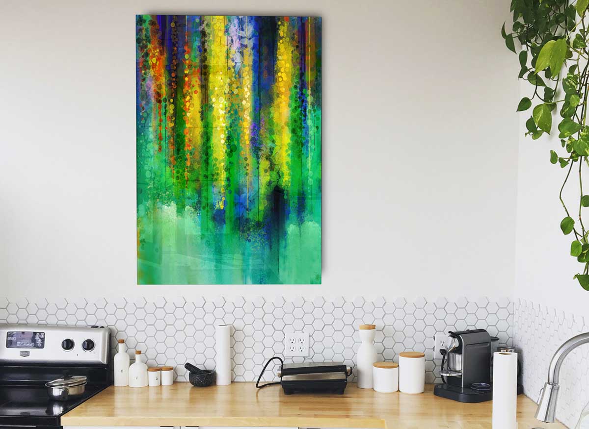 A modern Abstract Willow Tree glass print featuring an artistic representation of a willow tree in abstract form, perfect for home decor.