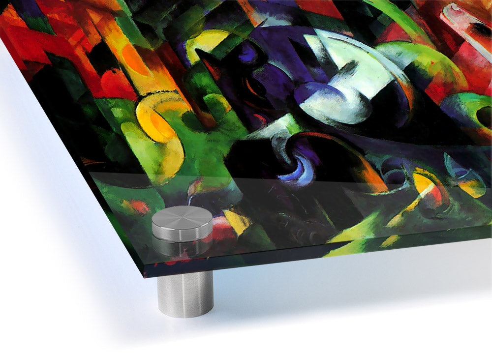 Acrylic print of Abstract With Cattle by Franz Marc, showcasing vibrant colors and abstract forms on 5mm thick acrylic glass.