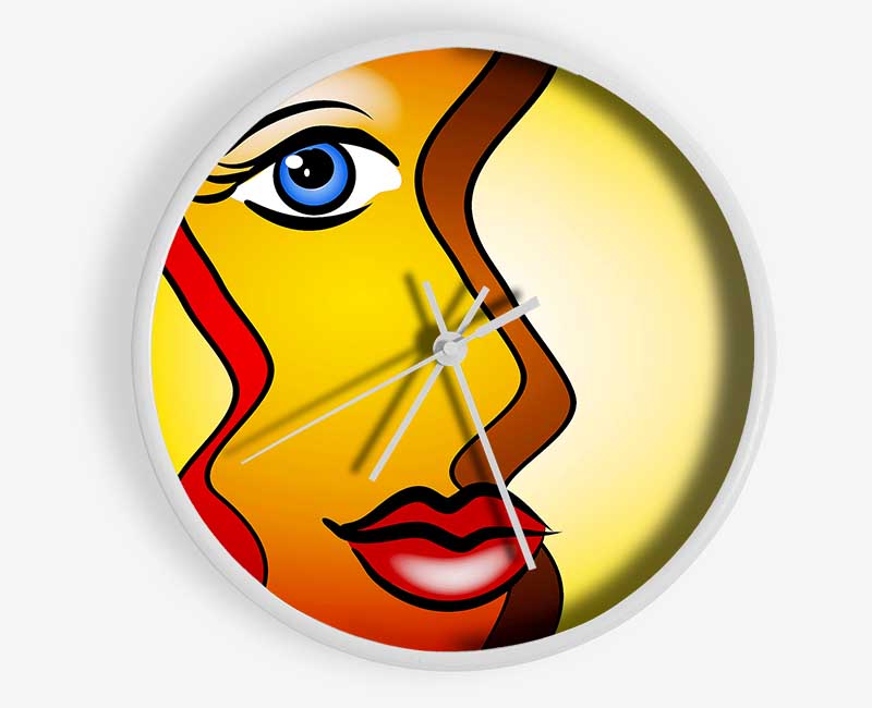 Abstract Woman clock made of natural bamboo with a round face, available in black, white, and natural frame colors.