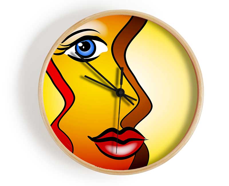 Abstract Woman clock made of natural bamboo with a round face, available in black, white, and natural frame colors.