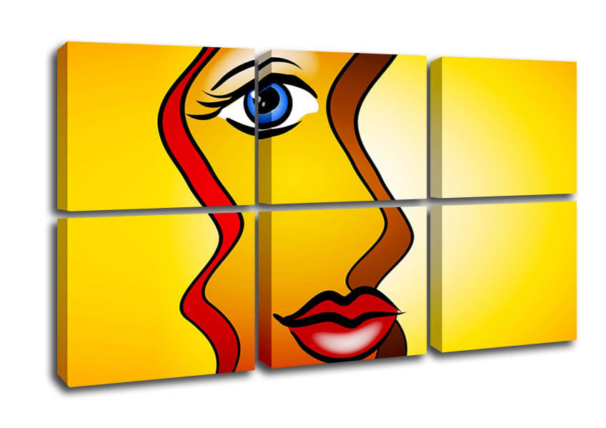 Abstract Woman canvas art printed on polyester, mounted on a 44mm box frame, showcasing vibrant colors and modern design.