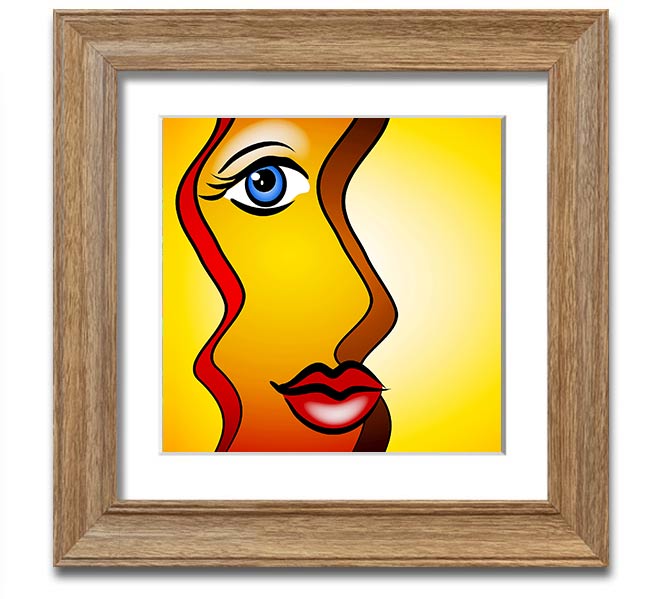 A beautifully framed abstract print of a woman, showcasing vibrant colors and artistic design, ready to hang on the wall.