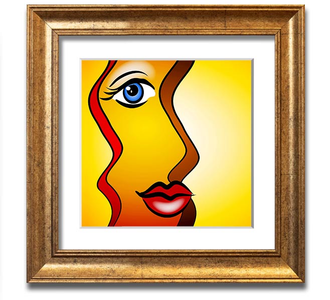 A beautifully framed abstract print of a woman, showcasing vibrant colors and artistic design, ready to hang on the wall.