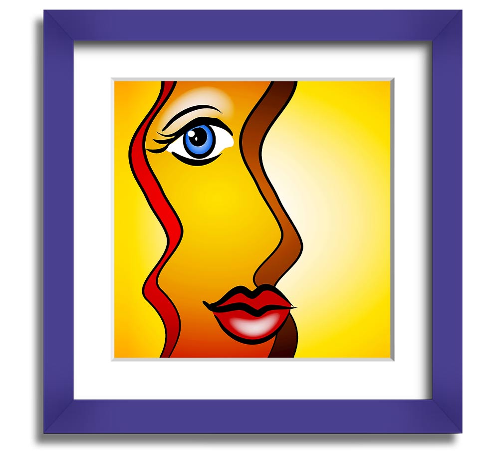 A beautifully framed abstract print of a woman, showcasing vibrant colors and artistic design, ready to hang on the wall.