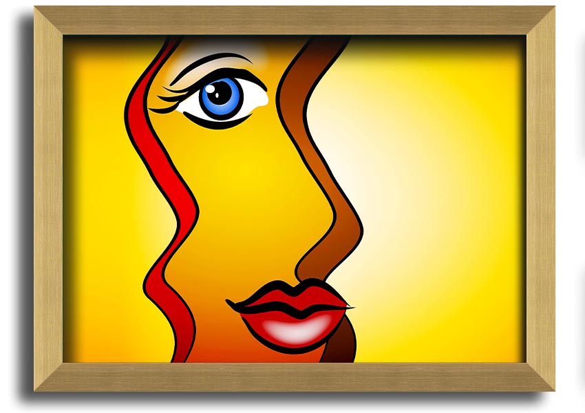 A beautifully framed abstract print of a woman, showcasing vibrant colors and modern design, ready to hang on the wall.