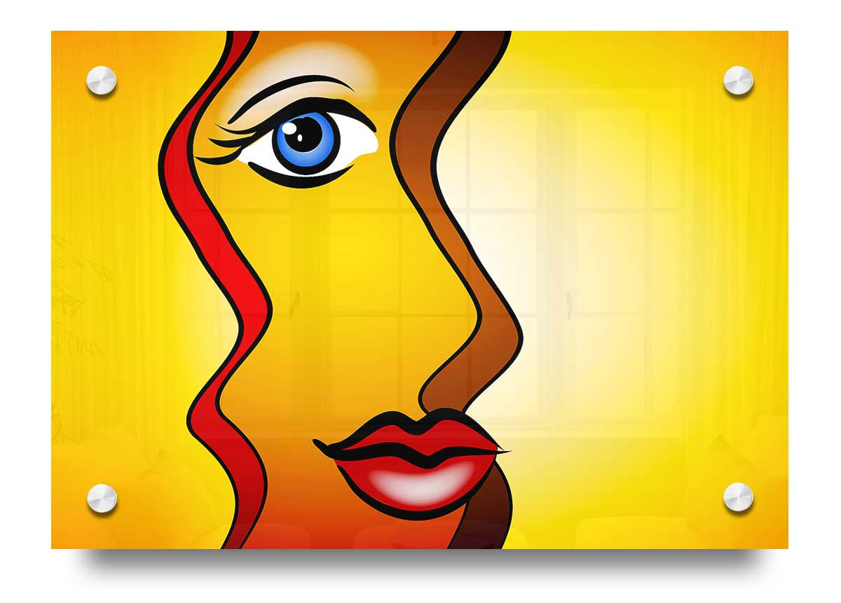 Abstract Woman acrylic print on 5mm thick acrylic glass, showcasing vibrant colors and modern design.