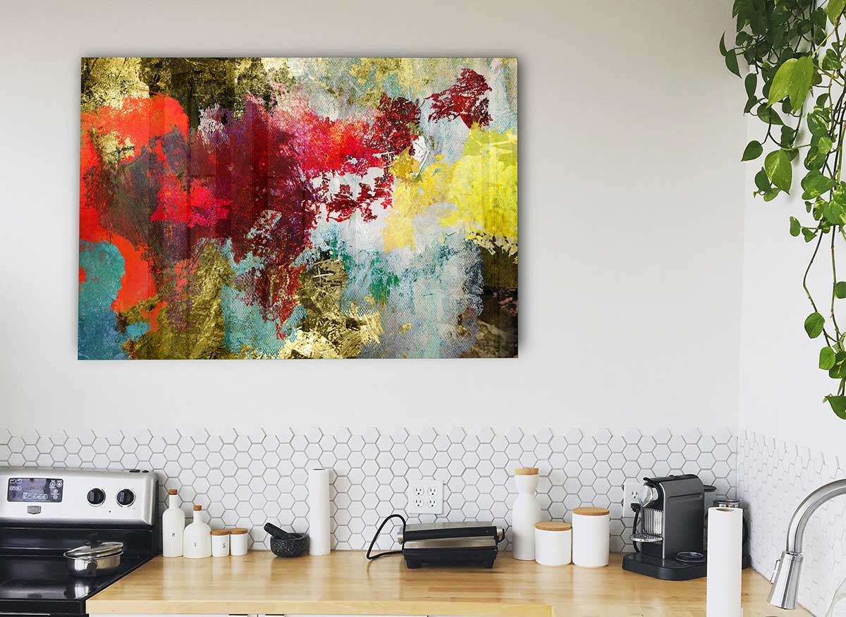 Abstract World grunge map glass print featuring a modern design with a textured, artistic representation of the world.