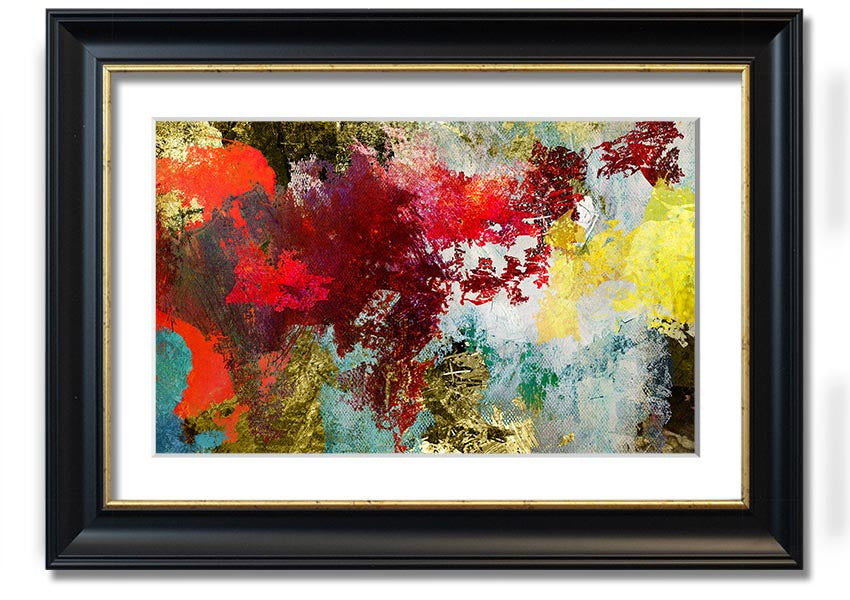 Abstract World grunge map framed print in various frame colors, showcasing a unique artistic design.