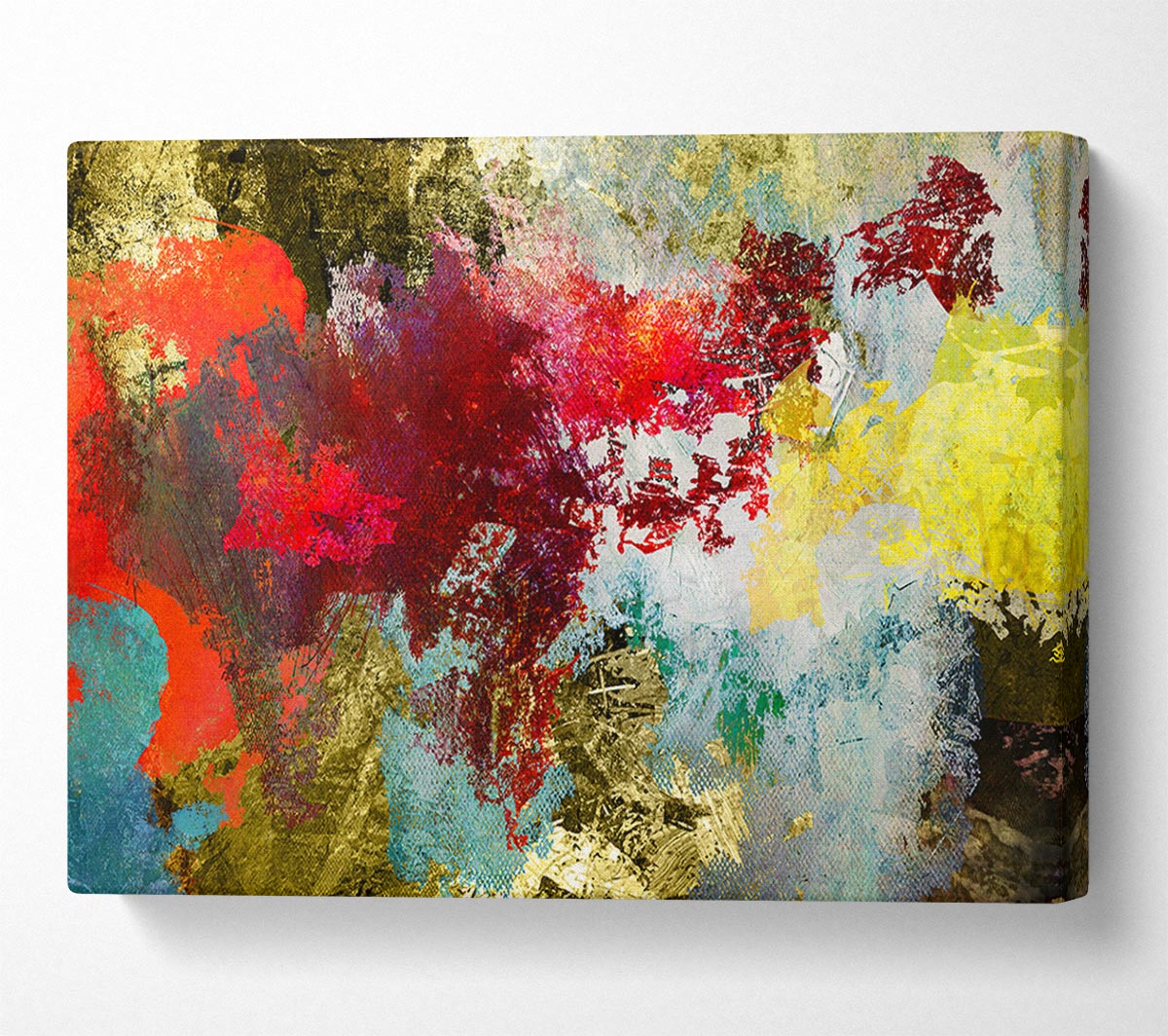 Abstract World grunge map canvas art mounted on a 44mm box frame, showcasing a unique design.