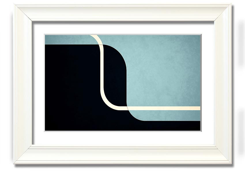 Framed Abstract Yin Yang print showcasing a modern design with contrasting colors, ready to hang on a wall.