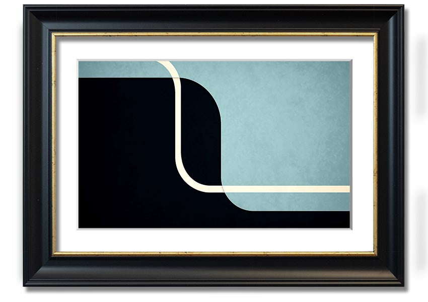 Framed Abstract Yin Yang print showcasing a modern design with contrasting colors, ready to hang on a wall.