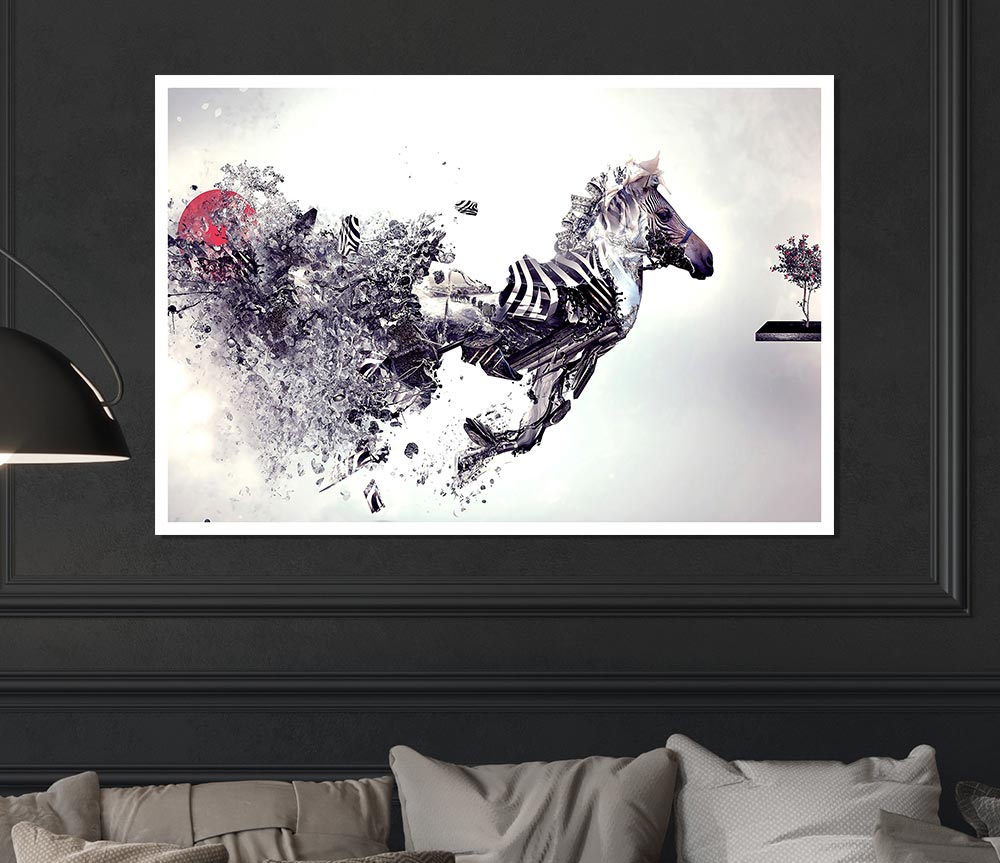 Abstract Zebra canvas poster featuring bold lines and vibrant colors, perfect for home or office decor.