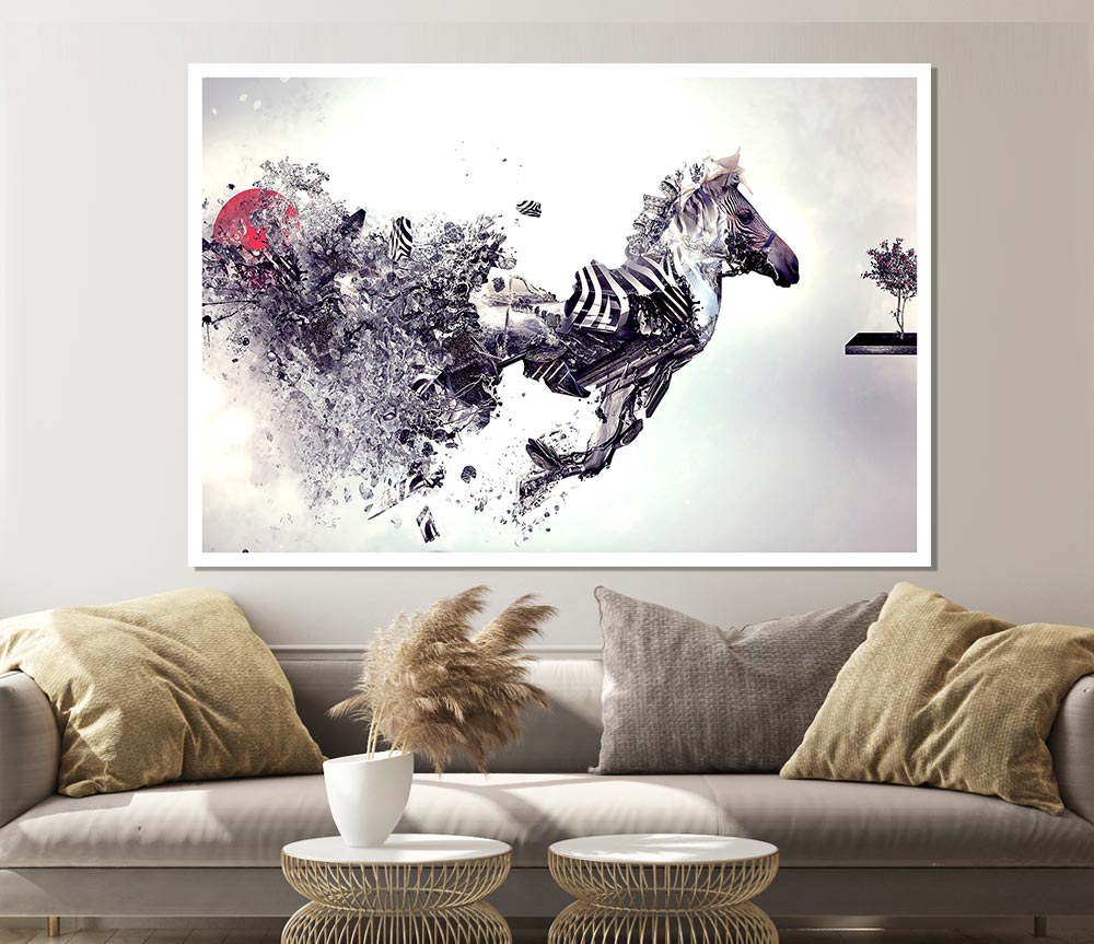 Abstract Zebra canvas poster featuring bold lines and vibrant colors, perfect for home or office decor.