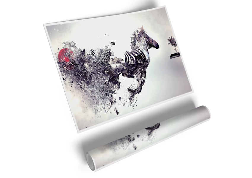 Abstract Zebra canvas poster featuring bold lines and vibrant colors, perfect for home or office decor.