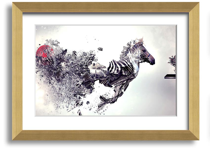 A beautifully framed Abstract Zebra print showcasing an artistic interpretation of a zebra in vibrant colors, ready to hang.