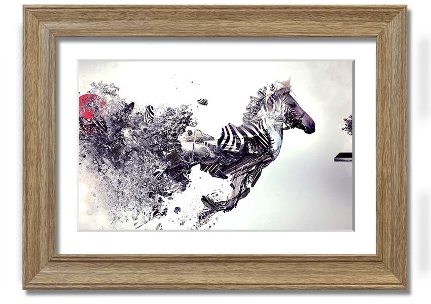 A beautifully framed Abstract Zebra print showcasing an artistic interpretation of a zebra in vibrant colors, ready to hang.