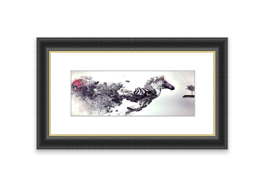 Abstract Zebra framed print in multiple frame colors, showcasing a unique abstract design, ready to hang.