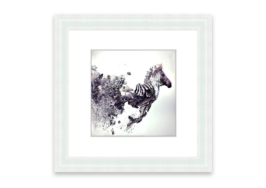 Abstract Zebra framed print in multiple frame colors, showcasing a unique abstract design, ready to hang.