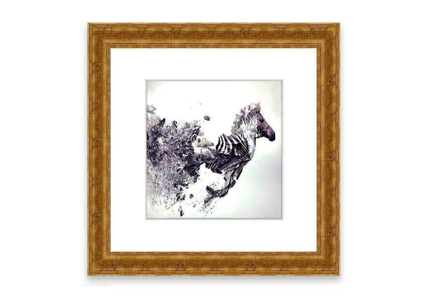 Abstract Zebra framed print in multiple frame colors, showcasing a unique abstract design, ready to hang.