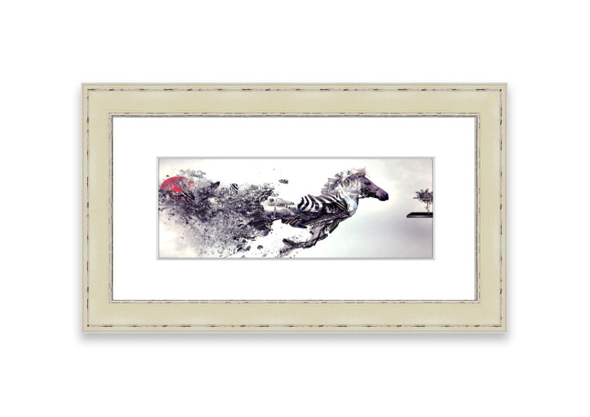 Abstract Zebra framed print in multiple frame colors, showcasing a unique abstract design, ready to hang.