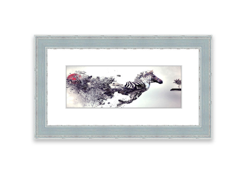 Abstract Zebra framed print in multiple frame colors, showcasing a unique abstract design, ready to hang.