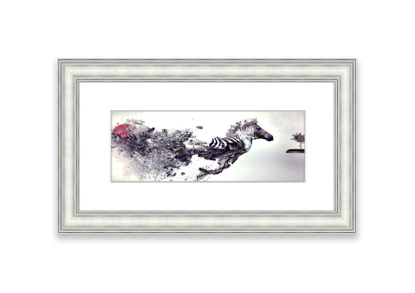 Abstract Zebra framed print in multiple frame colors, showcasing a unique abstract design, ready to hang.