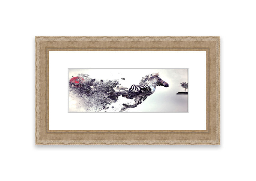 Abstract Zebra framed print in multiple frame colors, showcasing a unique abstract design, ready to hang.