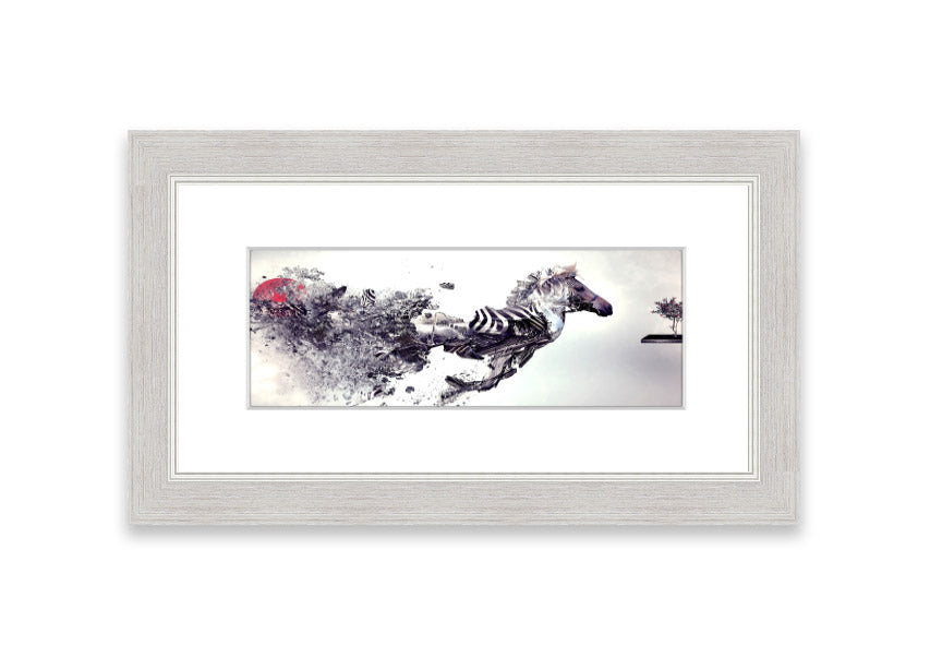 Abstract Zebra framed print in multiple frame colors, showcasing a unique abstract design, ready to hang.