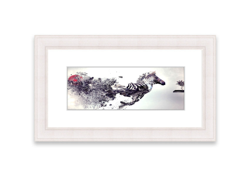 Abstract Zebra framed print in multiple frame colors, showcasing a unique abstract design, ready to hang.