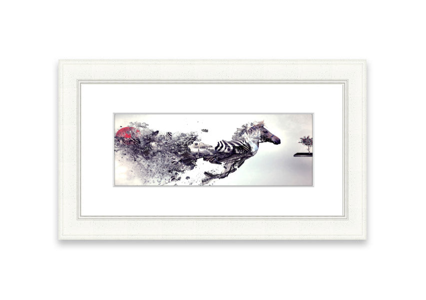 Abstract Zebra framed print in multiple frame colors, showcasing a unique abstract design, ready to hang.