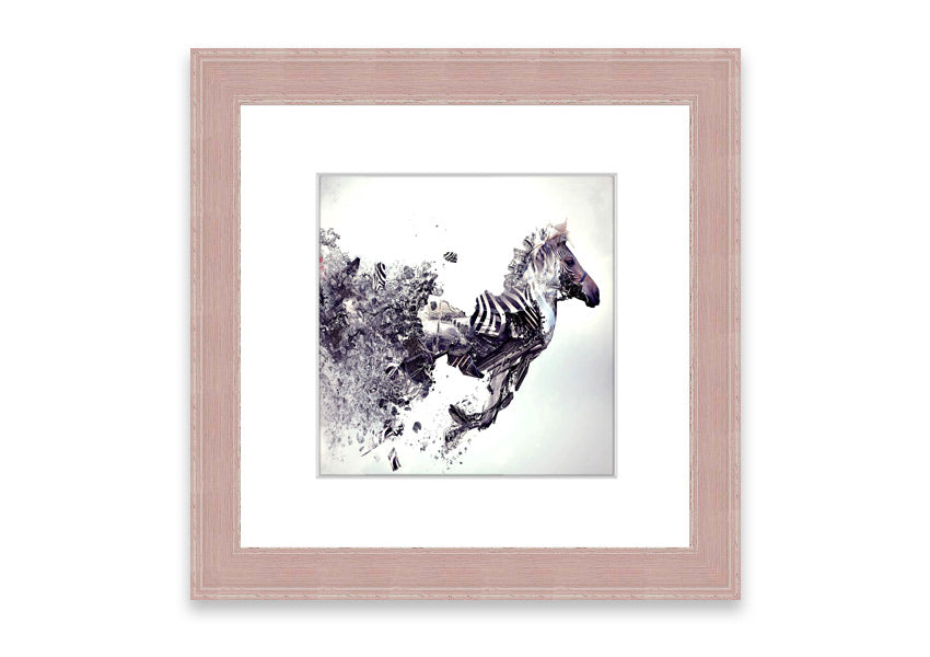 Abstract Zebra framed print in multiple frame colors, showcasing a unique abstract design, ready to hang.