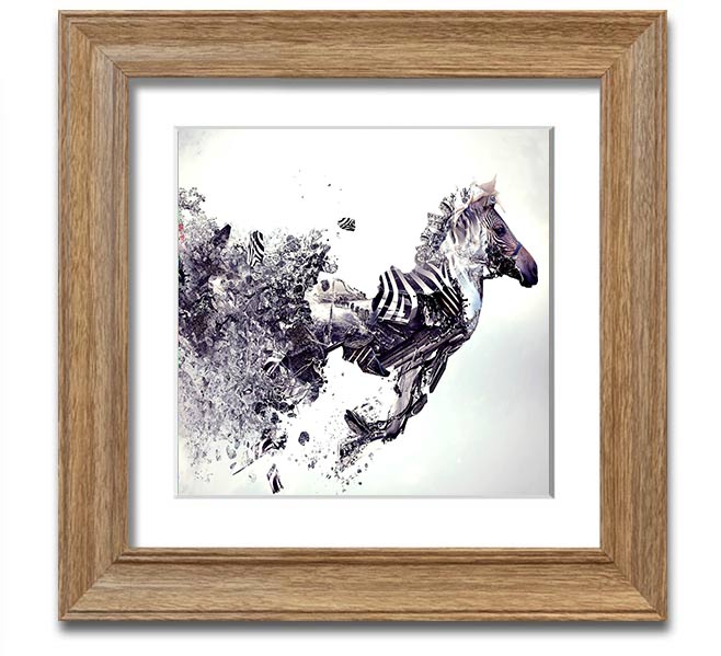 Abstract Zebra Square Framed Print showcasing bold lines and patterns, available in various frame colors.