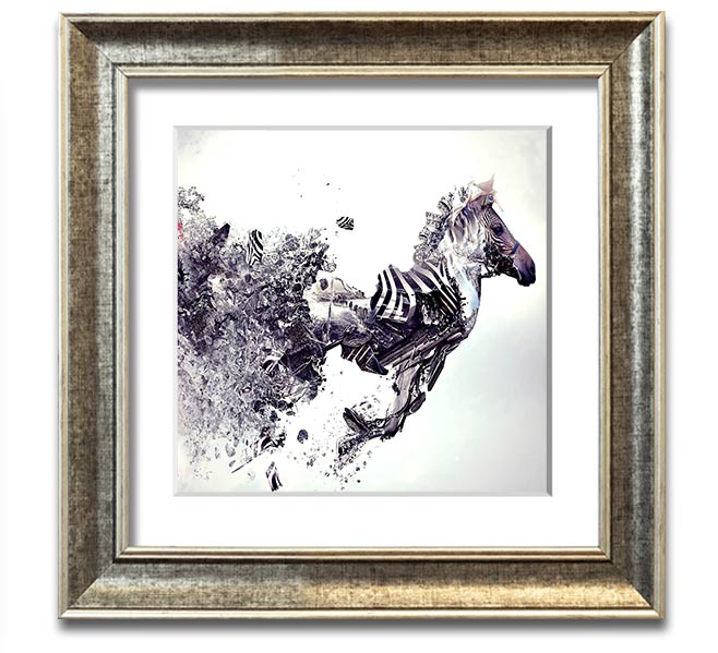 Abstract Zebra Square Framed Print showcasing bold lines and patterns, available in various frame colors.