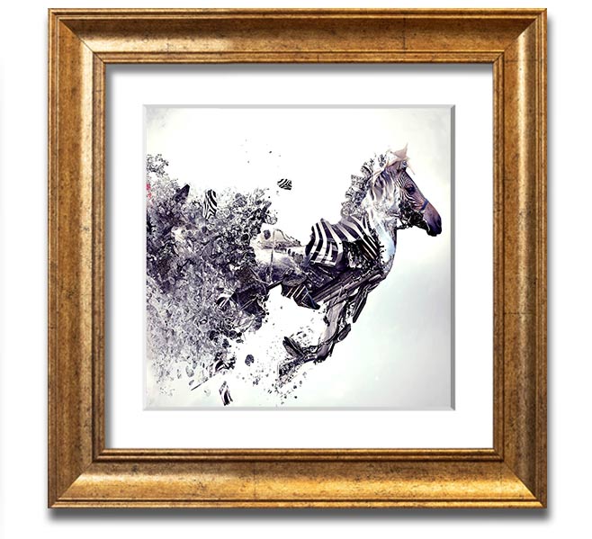 Abstract Zebra Square Framed Print showcasing bold lines and patterns, available in various frame colors.