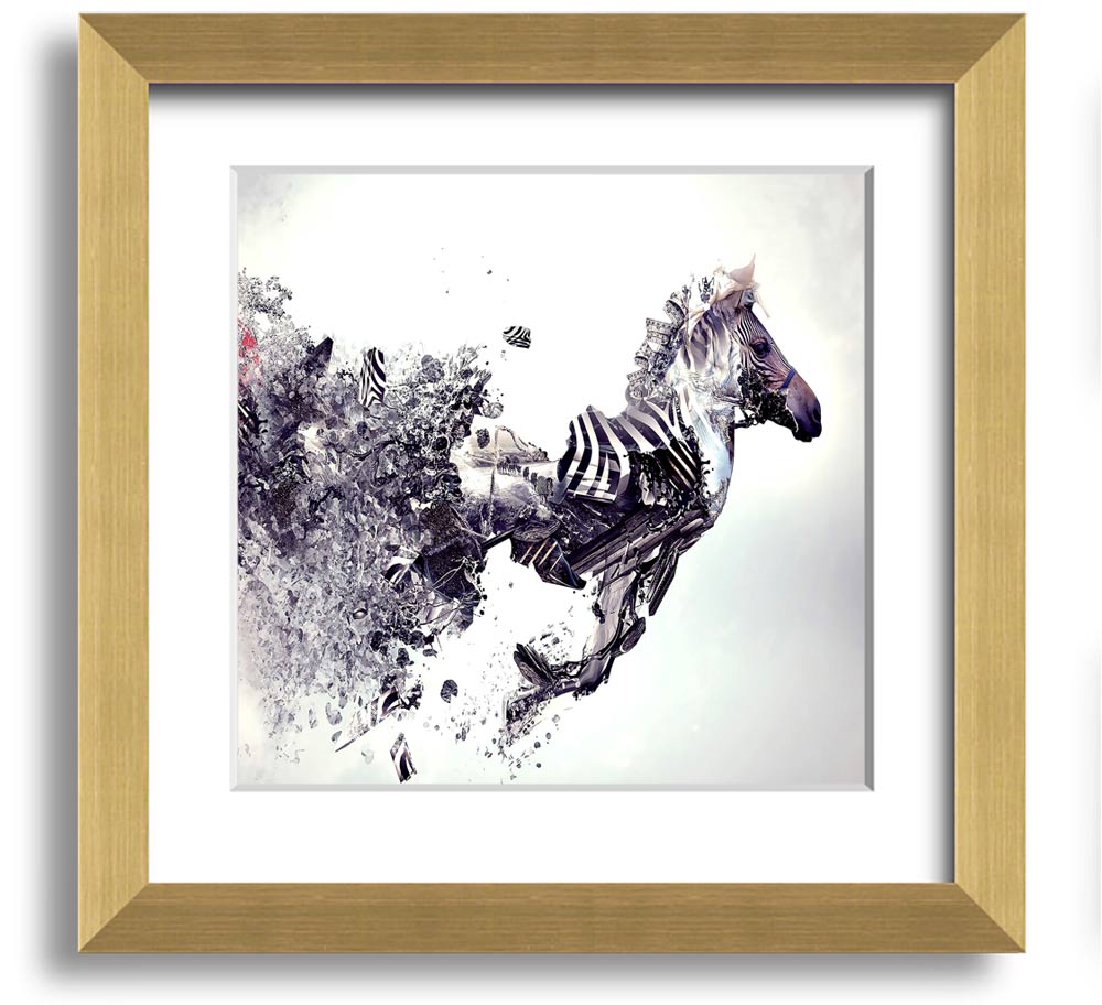 Abstract Zebra Square Framed Print showcasing bold lines and patterns, available in various frame colors.