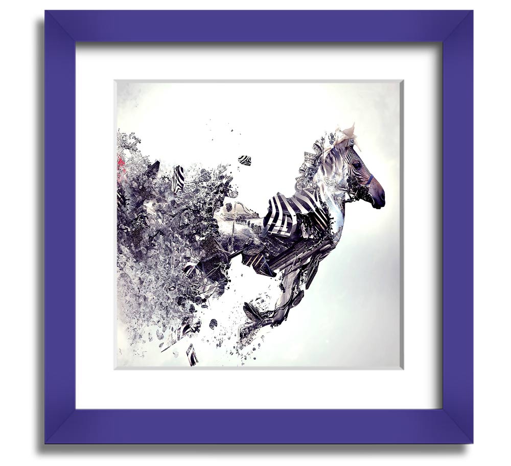 Abstract Zebra Square Framed Print showcasing bold lines and patterns, available in various frame colors.