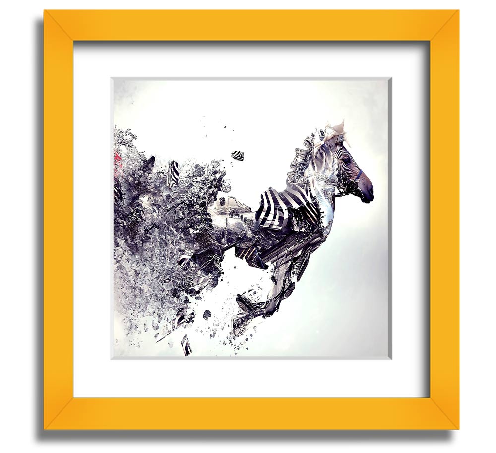 Abstract Zebra Square Framed Print showcasing bold lines and patterns, available in various frame colors.