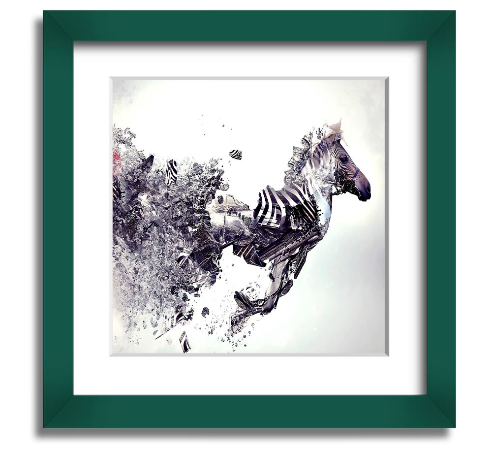 Abstract Zebra Square Framed Print showcasing bold lines and patterns, available in various frame colors.